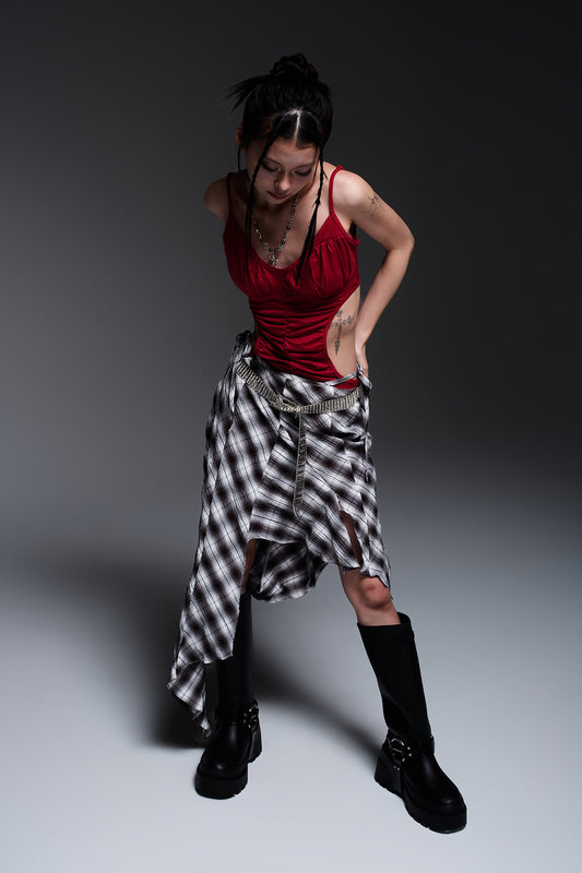 CHECK ASYMME SKIRT(BLACK✖️WHITE)