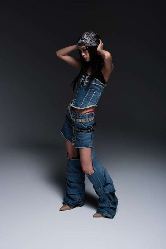 DENIM CUT-OUT PANTS (INDIGO)