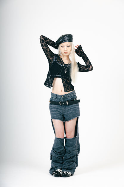 LACE V NECK TOPS（BLACK）