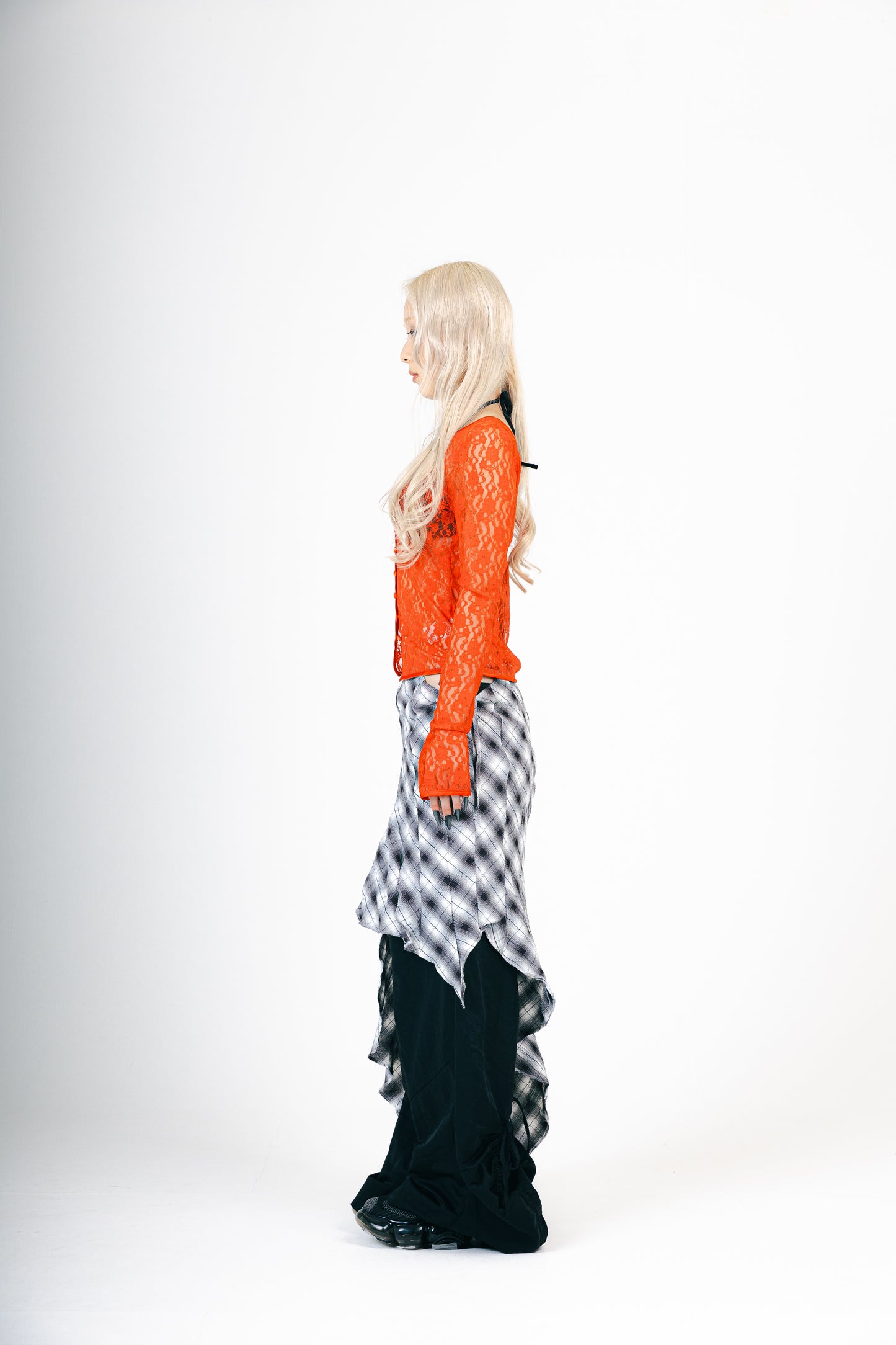 LACE V NECK TOPS（RED）