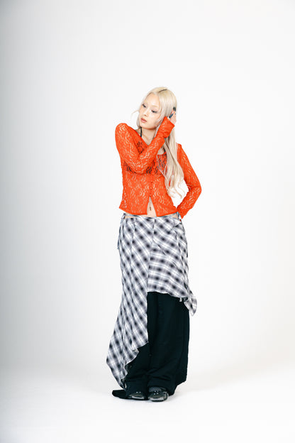 LACE V NECK TOPS（RED）