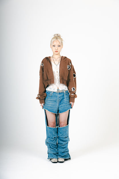 EYELET HOOODIE (BROWN)