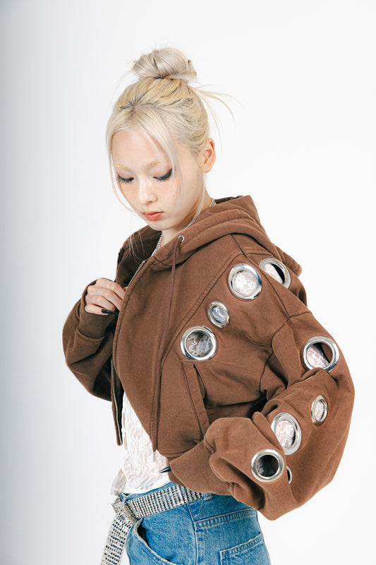 EYELET HOOODIE (BROWN)