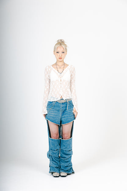 LACE V NECK TOPS（WHITE）