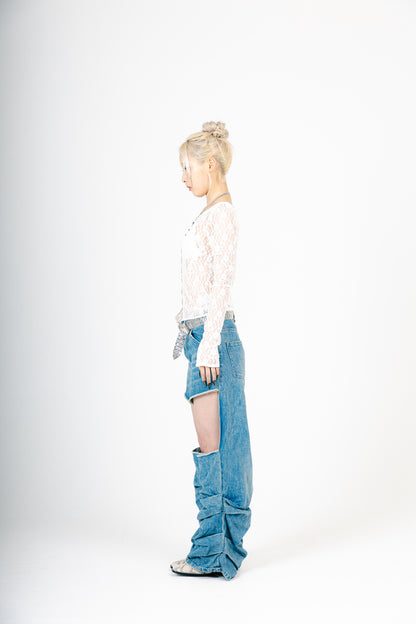 LACE V NECK TOPS（WHITE）