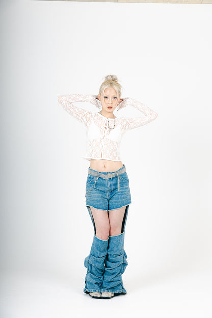 LACE V NECK TOPS（WHITE）