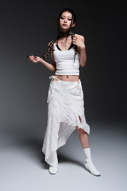 CHECK ASYMME SKIRT(WHITE)