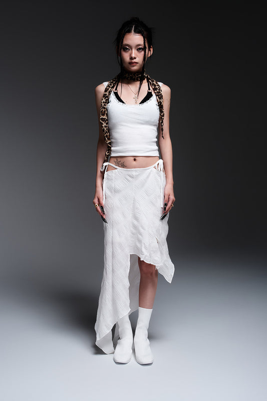 CHECK ASYMME SKIRT(WHITE)