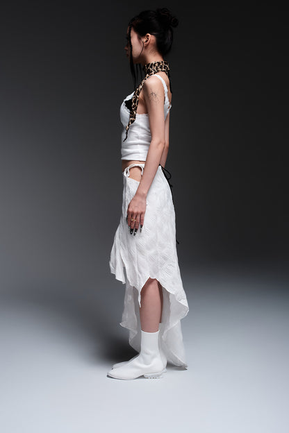 CHECK ASYMME SKIRT(WHITE)