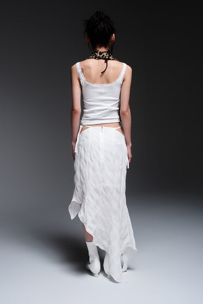 CHECK ASYMME SKIRT(WHITE)