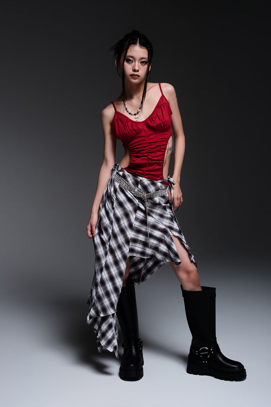 CHECK ASYMME SKIRT(BLACK✖️WHITE)