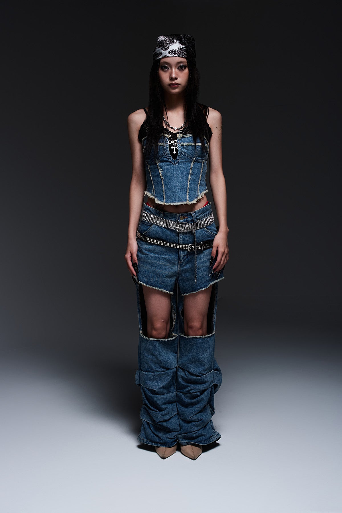 DENIM CUT-OUT PANTS (INDIGO)