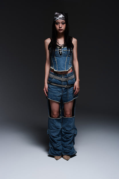 DENIM CUT-OUT PANTS (INDIGO)