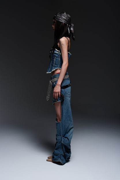 DENIM CUT-OUT PANTS (INDIGO)