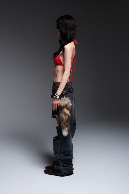 DENIM CUT-OUT PANTS (BLACK)