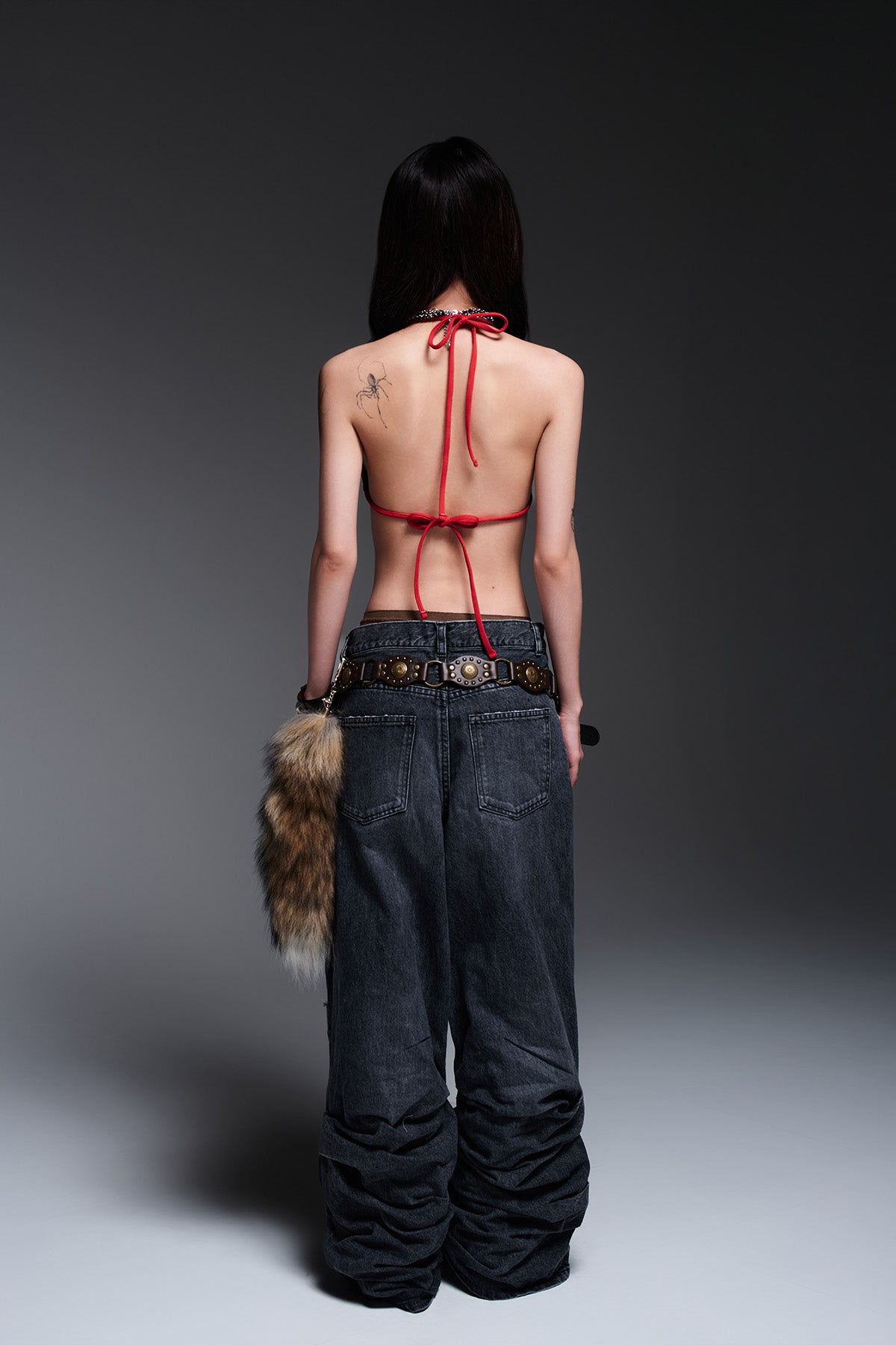 DENIM CUT-OUT PANTS (BLACK)