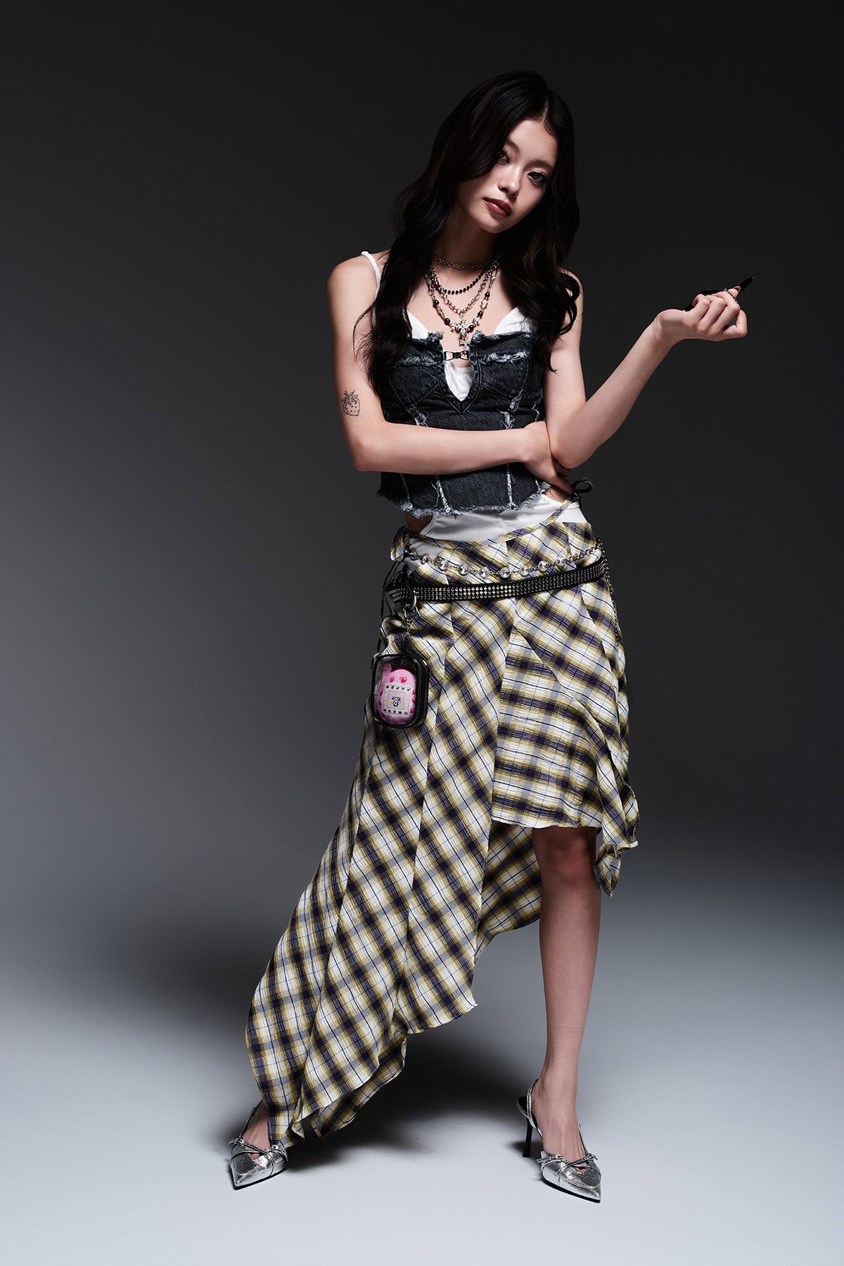 CHECK ASYMME SKIRT(NAVY✖️YELLOW)