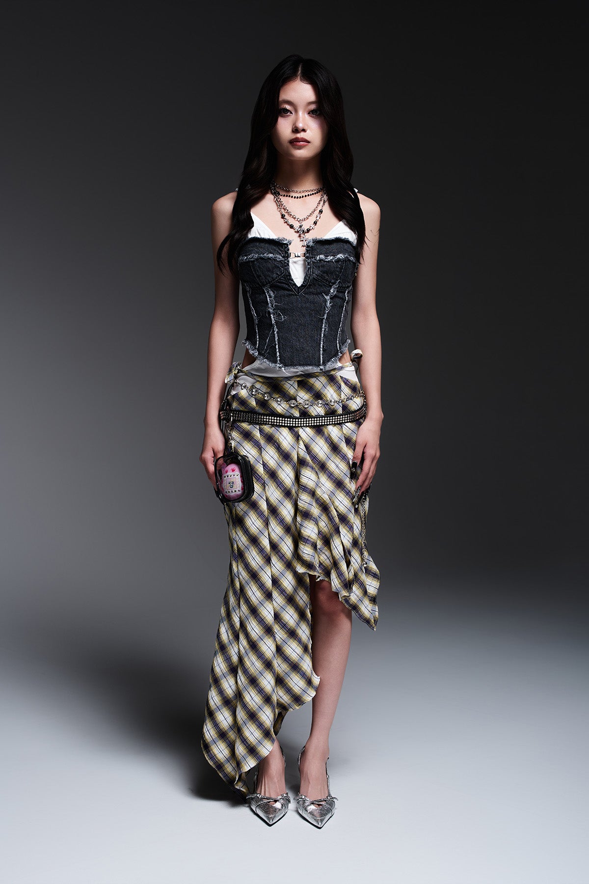 CHECK ASYMME SKIRT(NAVY✖️YELLOW)