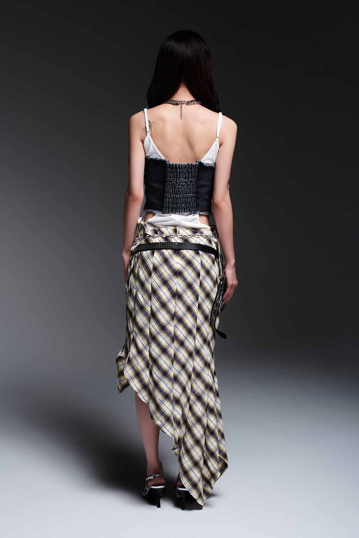 CHECK ASYMME SKIRT(NAVY✖️YELLOW)