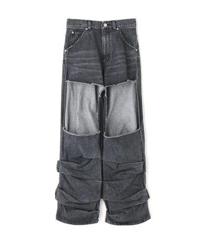 DENIM CUT-OUT PANTS (BLACK)