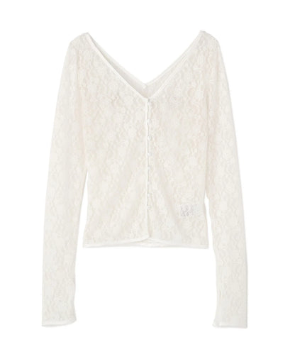 LACE V NECK TOPS（WHITE）