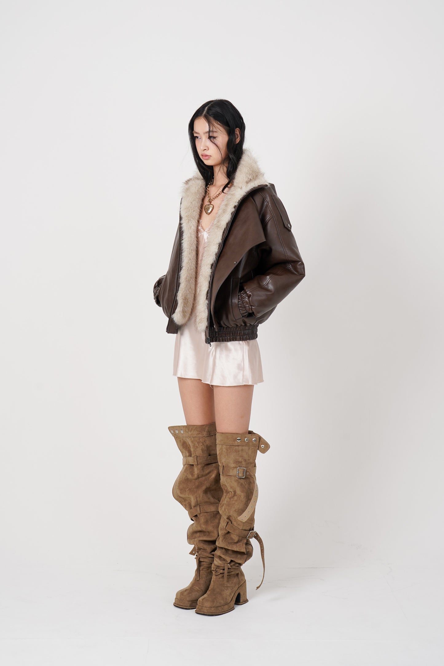 Faux Leather Reversible Blouson (brown)