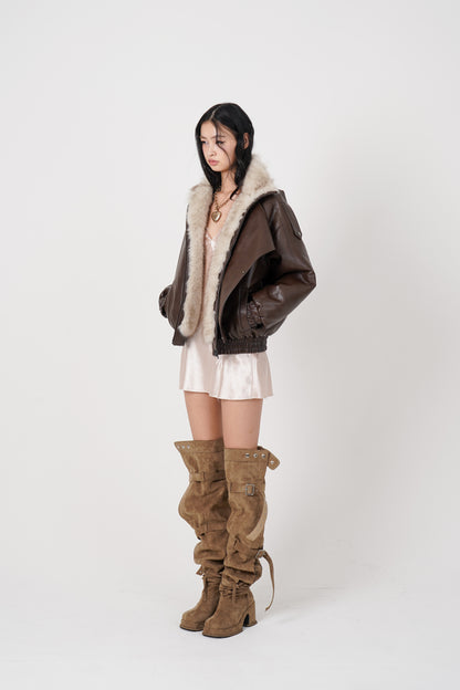 Faux Leather Reversible Blouson (brown)