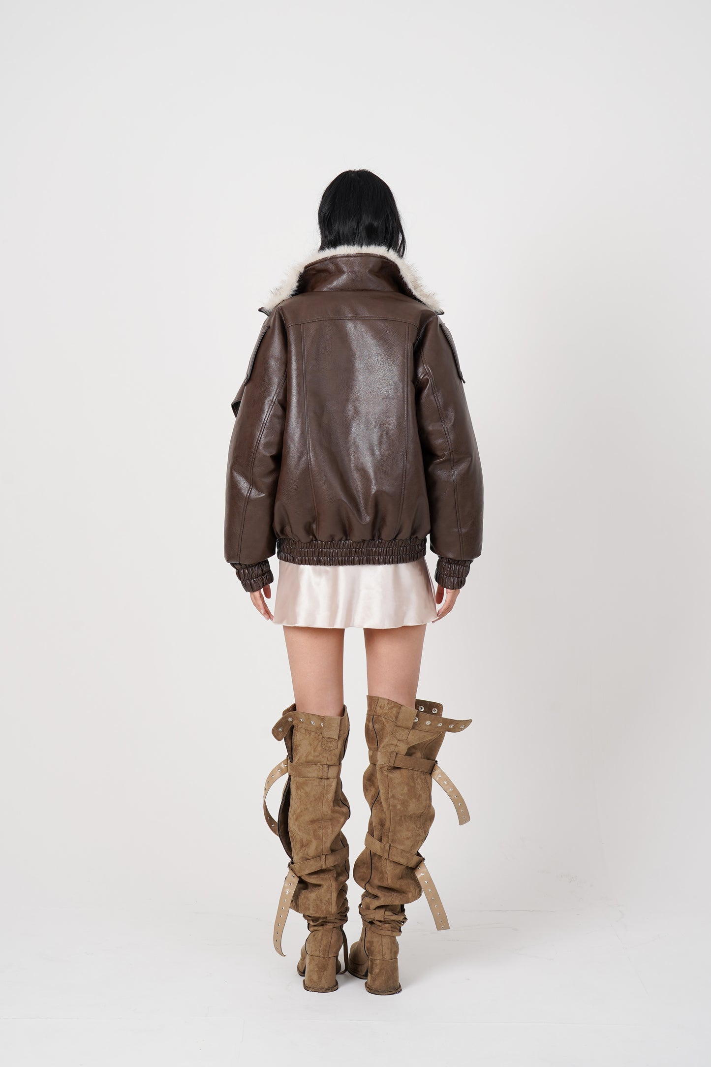 Faux Leather Reversible Blouson (brown)
