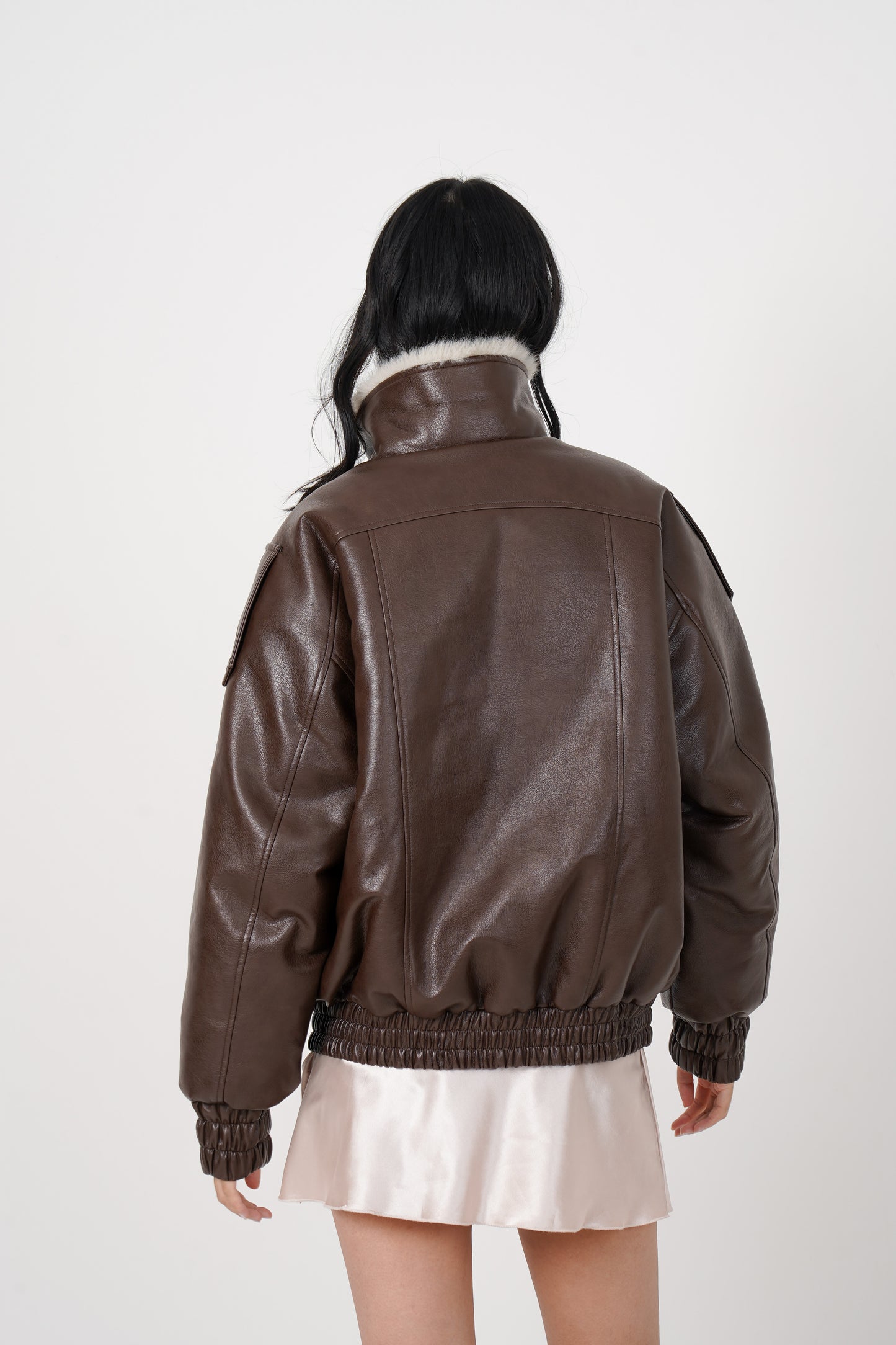 Faux Leather Reversible Blouson (brown)