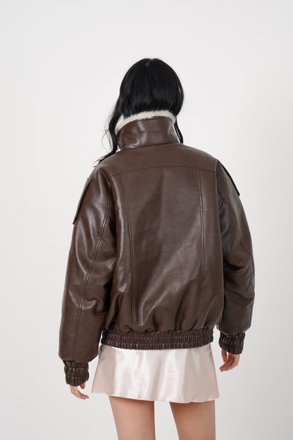 Faux Leather Reversible Blouson (brown)