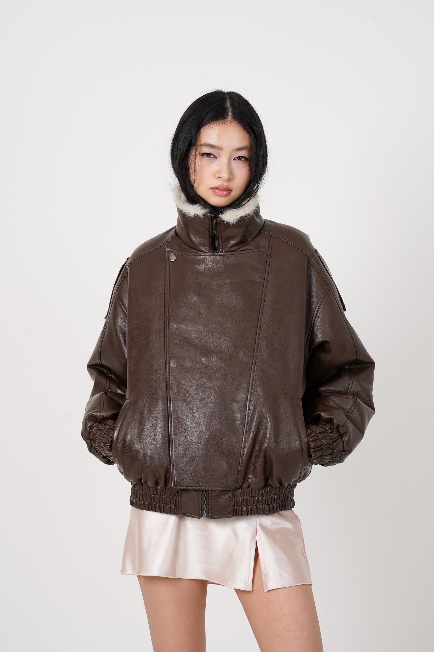 Faux Leather Reversible Blouson (brown)