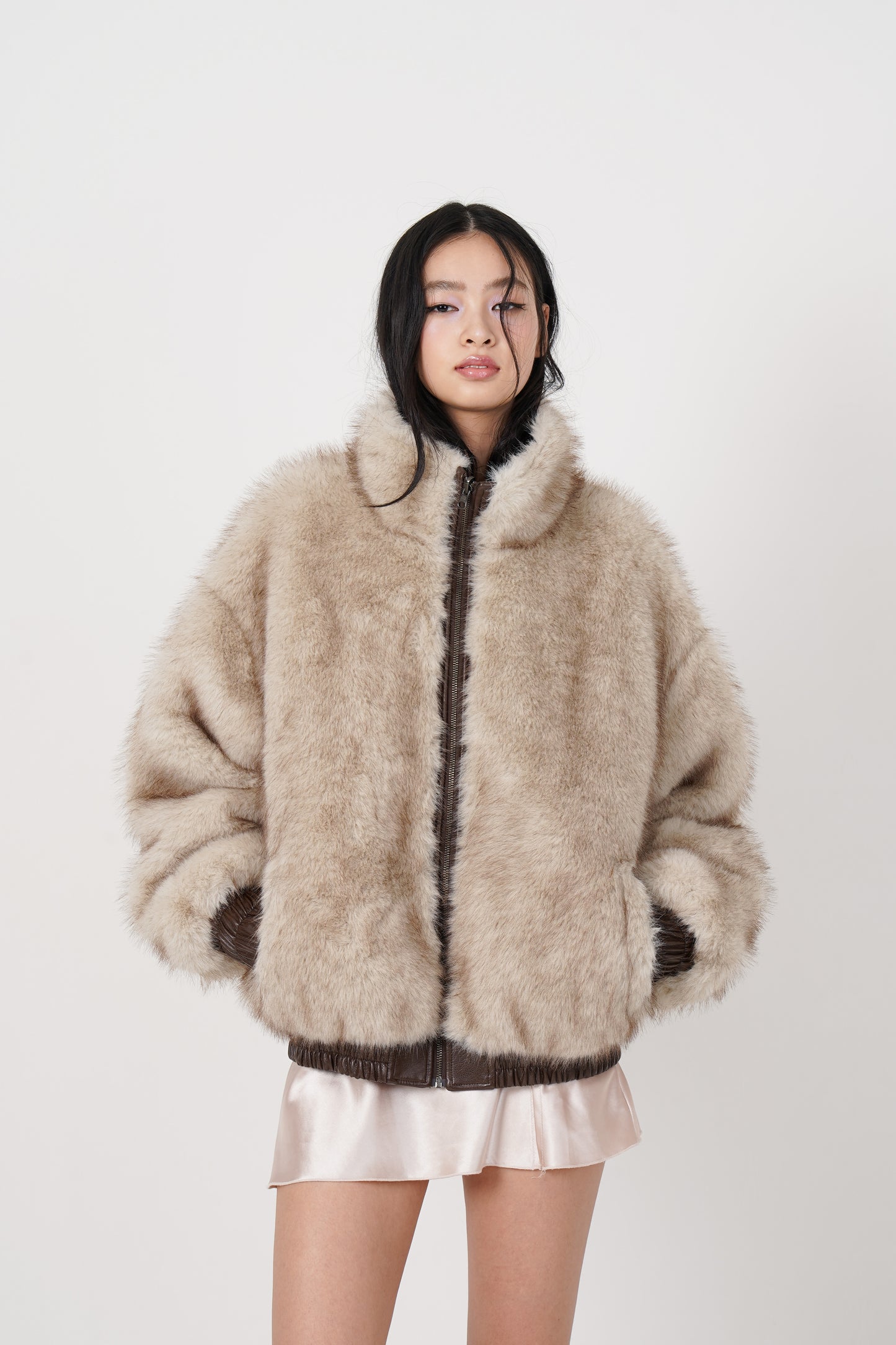 Faux Leather Reversible Blouson (brown)
