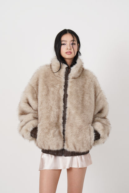 Faux Leather Reversible Blouson (brown)