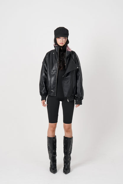Faux Leather Reversible Blouson (black)