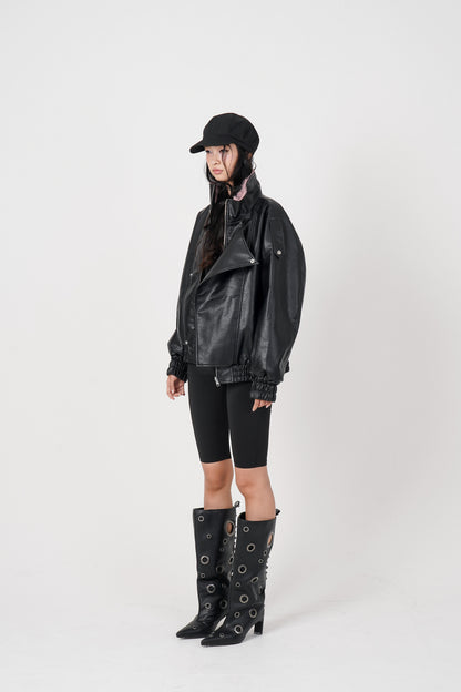 Faux Leather Reversible Blouson (black)