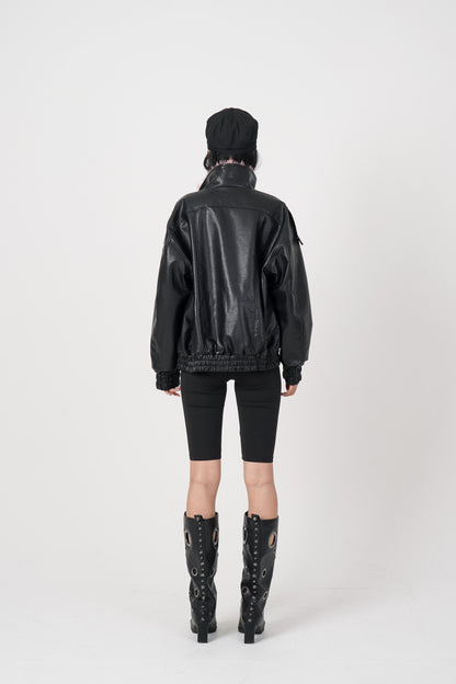 Faux Leather Reversible Blouson (black)