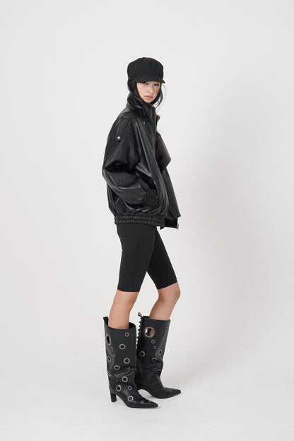 Faux Leather Reversible Blouson (black)