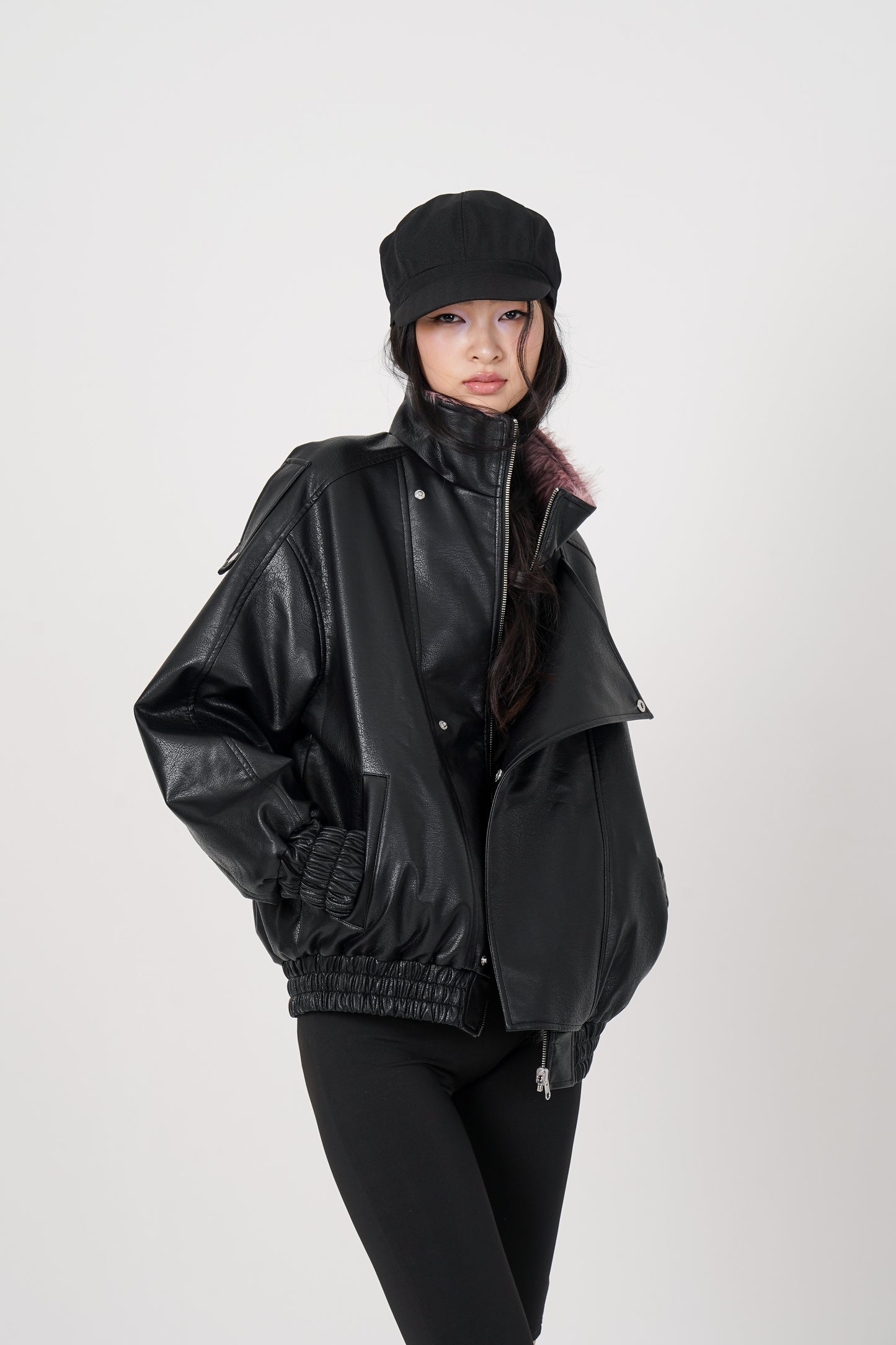 Faux Leather Reversible Blouson (black)