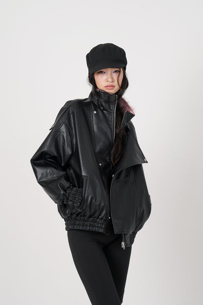 Faux Leather Reversible Blouson (black)