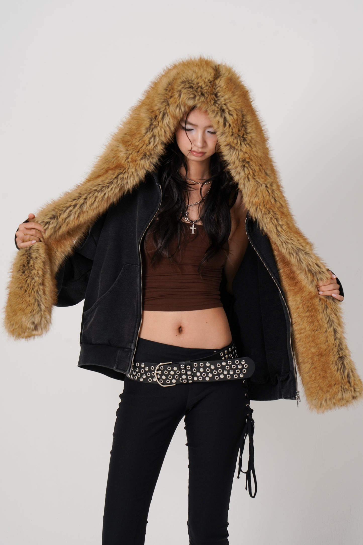 Faux Muffler Hoodie (black)