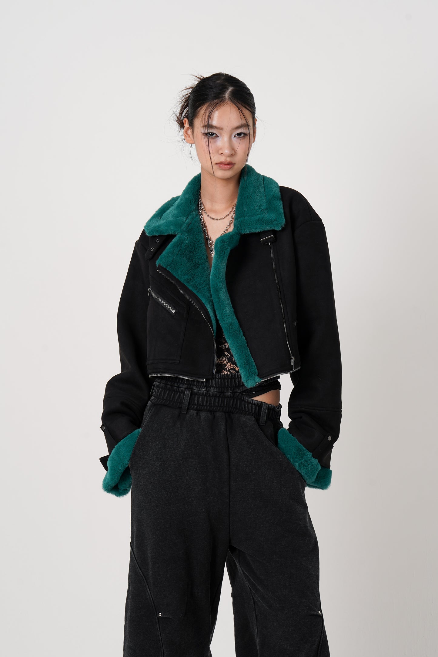 2Way Faux Shearling jacket（black）